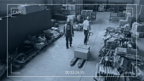 Warehouse CCTV still — raw footage